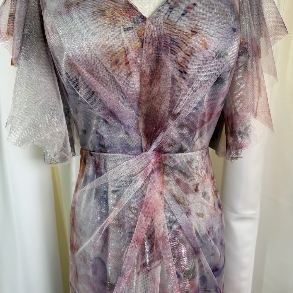 NWT Rene Ruiz Collection ‘Flutter Sleeve Tulle Cocktail Dress’ in Purple Floral - Picture 6 of 16